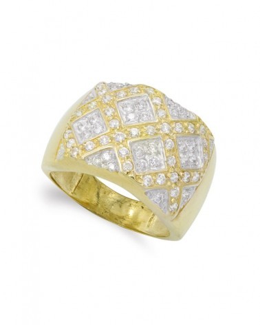 Sortija oro 18k bicolor circonitas diseño rombos 15mm
