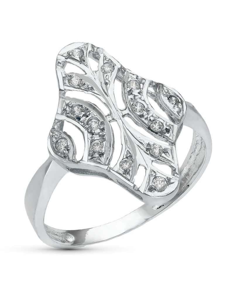 Sortija oro blanco 18k motivo lanzadera circonitas 20x15mm