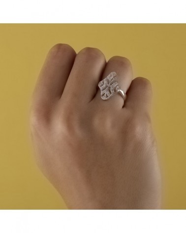 Sortija oro blanco 18k motivo lanzadera circonitas 20x15mm
