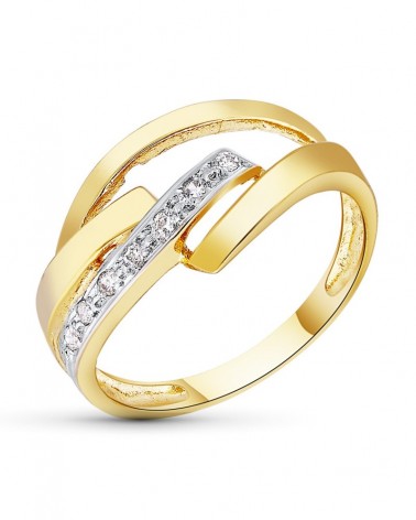 Sortija oro 18k bicolor circonitas ancho 10,5mm