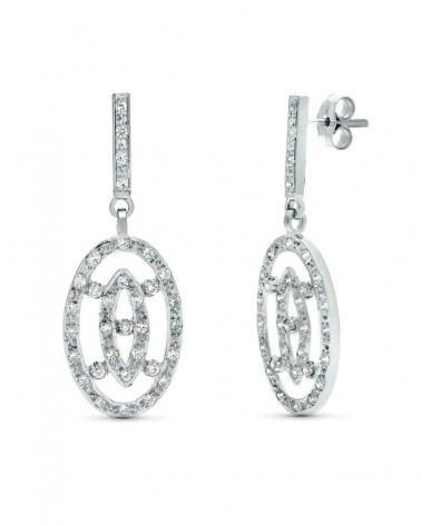 Pendientes oro 18k blanco doble aro circonitas 38mm