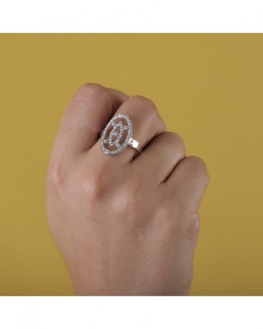 Sortija oro blanco 18k motivo lanzadera circonitas 21x14mm