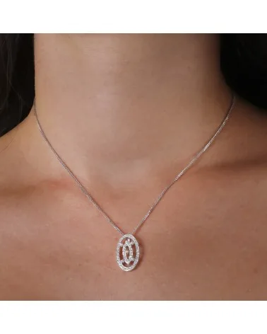 Gargantilla oro blanco 18k circonita diseño oval 45 cm