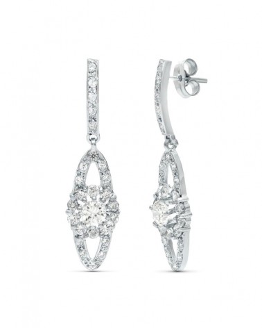 Pendientes oro 18k blanco circonita diseño novia 35mm