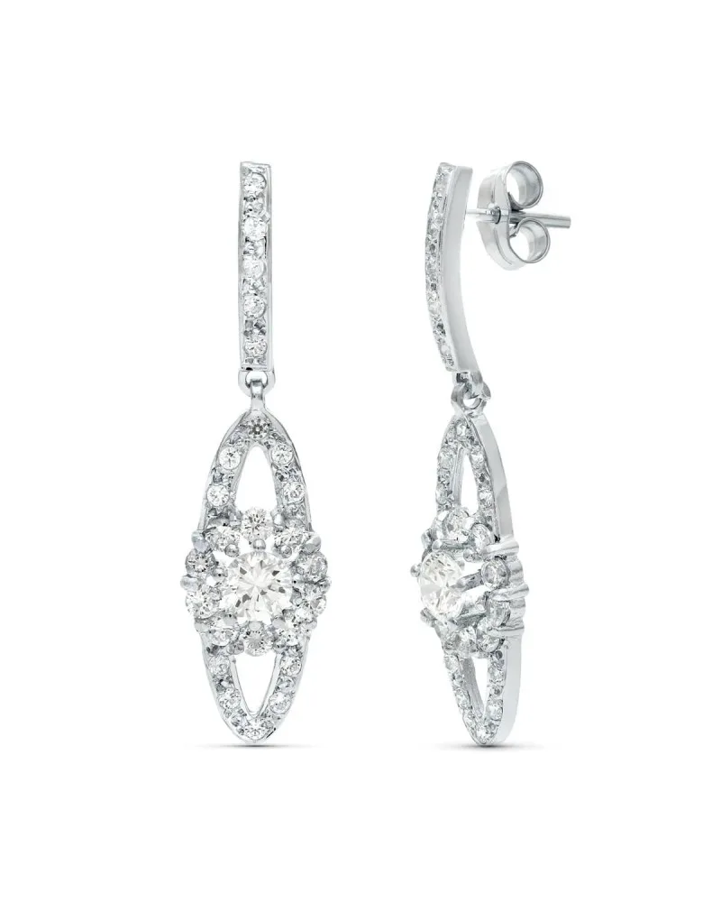 Pendientes oro 18k blanco circonita diseño novia 35mm