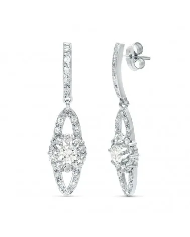 Pendientes oro 18k blanco circonita diseño novia 35mm