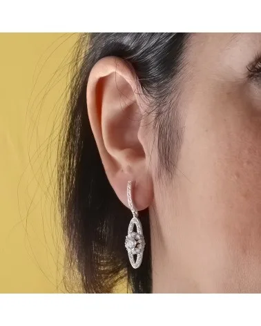 Pendientes oro 18k blanco circonita diseño novia 35mm