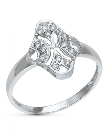 Sortija oro blanco 18k motivo rombo calado circonitas
