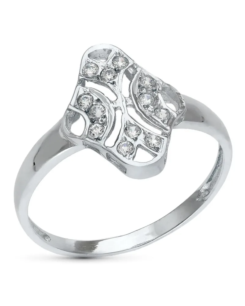 Sortija oro blanco 18k motivo rombo calado circonitas