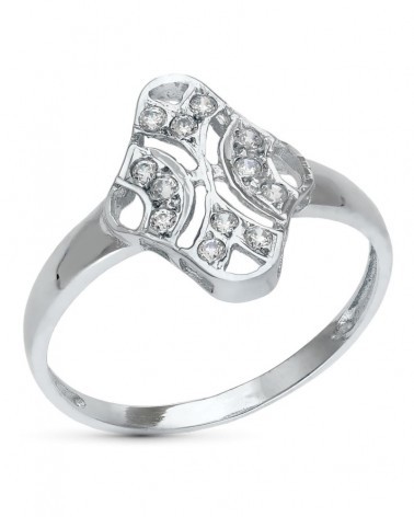 Sortija oro blanco 18k motivo rombo calado circonitas
