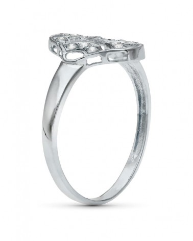 Sortija oro blanco 18k motivo rombo calado circonitas