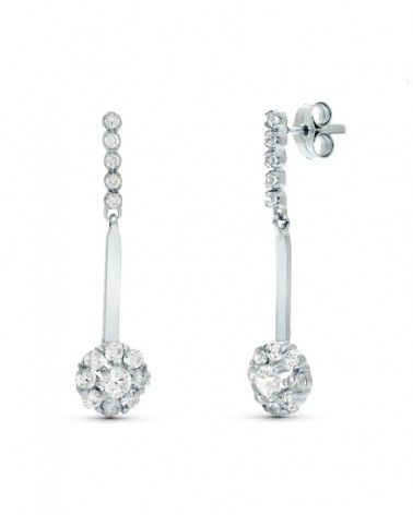 Pendientes oro blanco 18k roseta circonita colgante 33mm