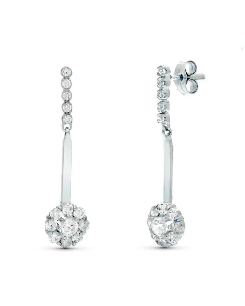 Pendientes oro blanco 18k roseta circonita colgante 33mm