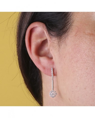 Pendientes oro blanco 18k roseta circonita colgante 33mm