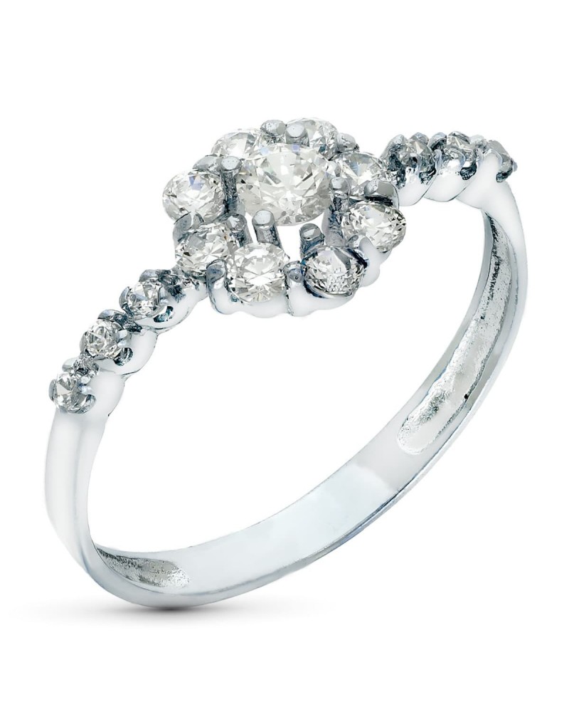 Sortija oro blanco 18k flor circonitas 8mm