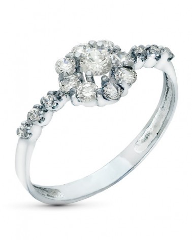 Sortija oro blanco 18k flor circonitas 8mm