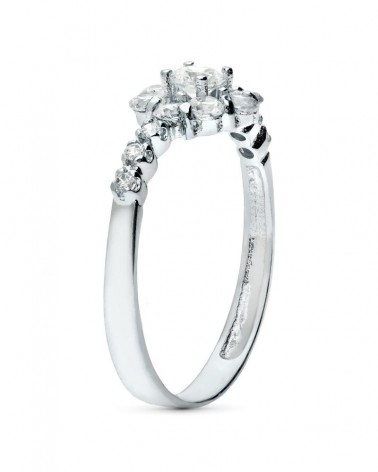 Sortija oro blanco 18k flor circonitas 8mm