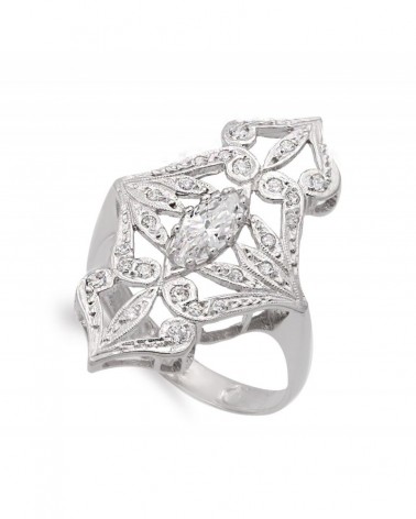 Sortija oro blanco 18k circonitas lanzadera 29mm