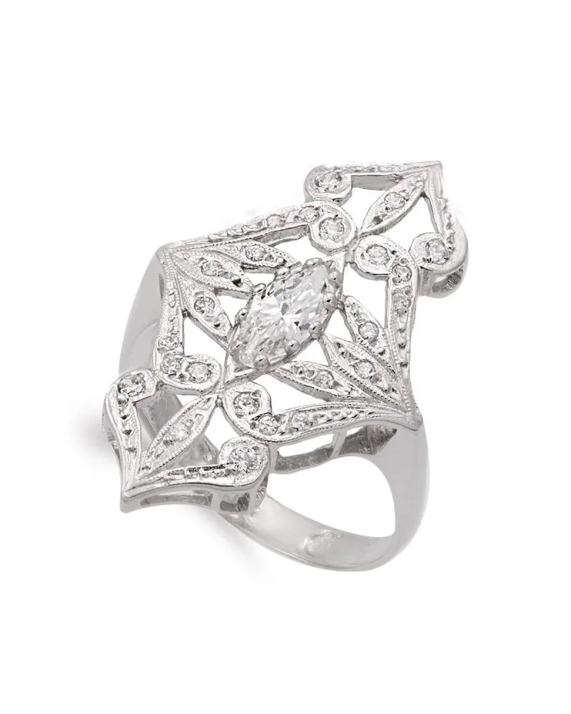 Sortija oro blanco 18k circonitas lanzadera 29mm