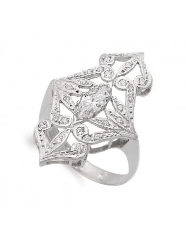 Sortija oro blanco 18k circonitas lanzadera 29mm
