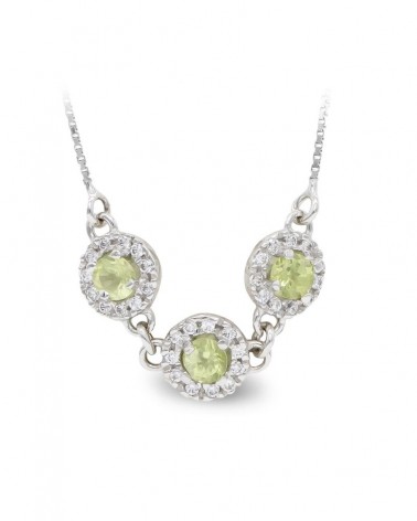 Gargantilla oro blanco 18k tres rosetones circonita