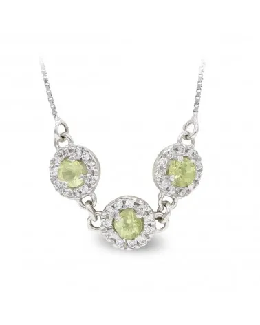 Gargantilla oro blanco 18k tres rosetones circonita