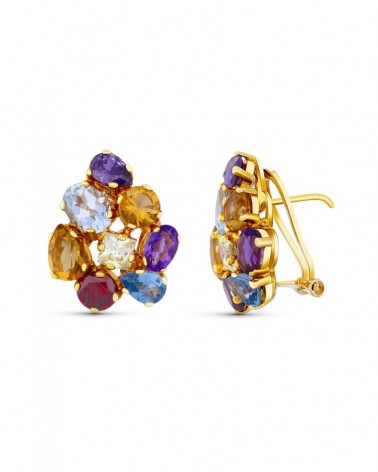 Pendientes oro 18k multicolor piedras omega 20x16mm