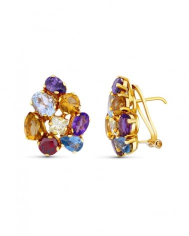 Pendientes oro 18k multicolor piedras omega 20x16mm