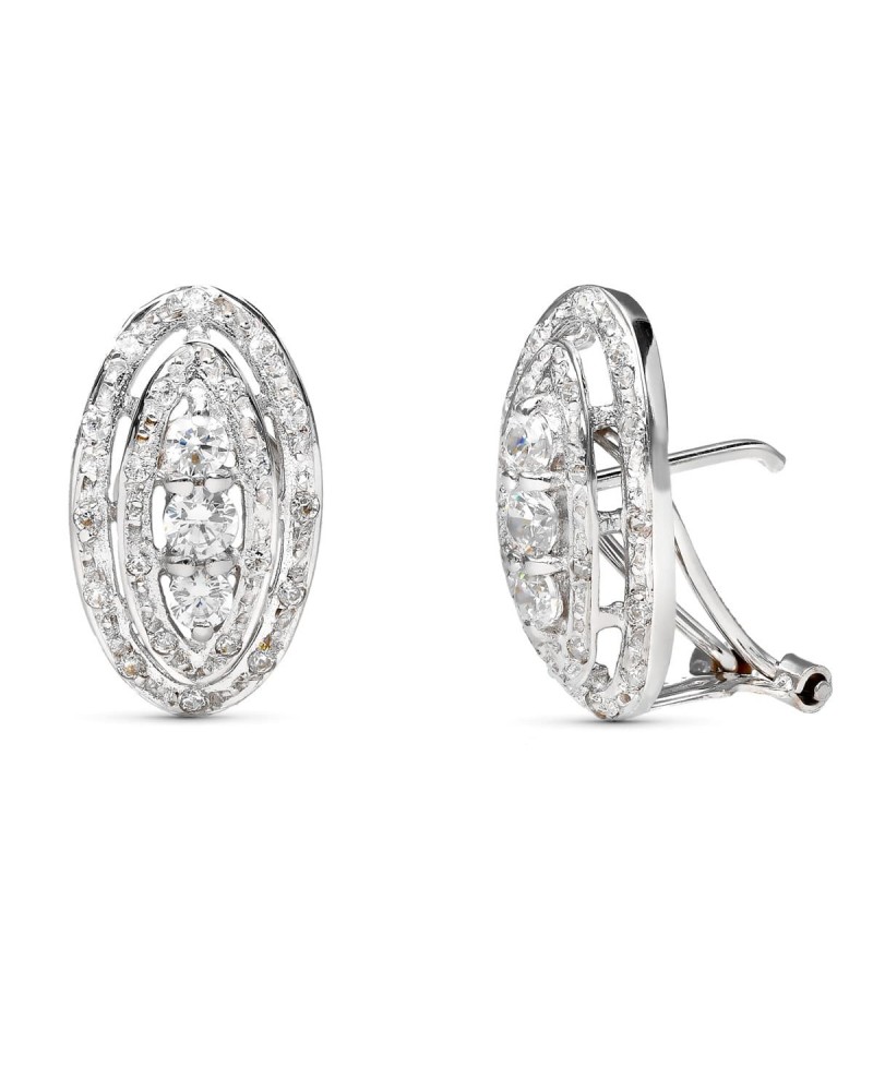 Pendientes oro 18k blanco ovalados circonita cierre omega