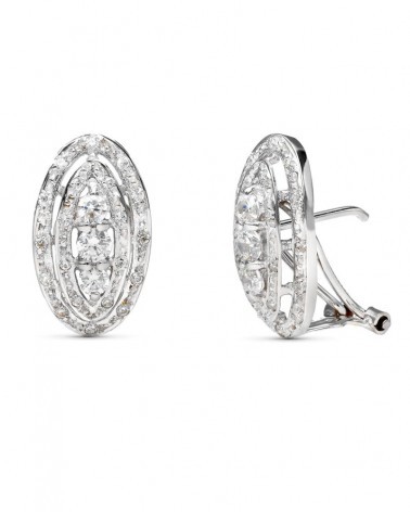 Pendientes oro 18k blanco ovalados circonita cierre omega