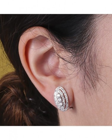 Pendientes oro 18k blanco ovalados circonita cierre omega