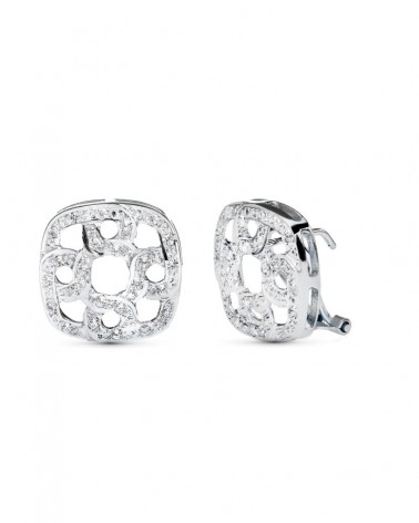 Pendientes oro blanco 18k cuadrados calados cierre omega