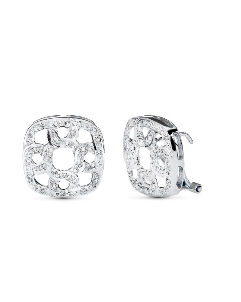 Pendientes oro blanco 18k cuadrados calados cierre omega