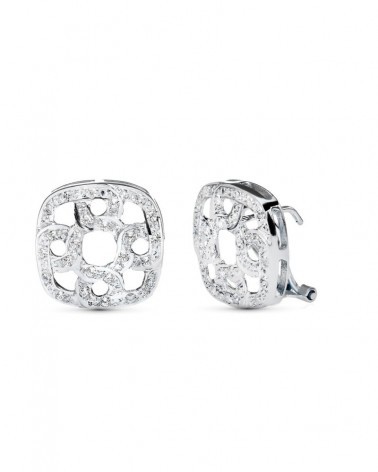 Pendientes oro blanco 18k cuadrados calados cierre omega