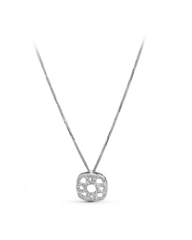 Gargantilla oro blanco 18k colgante cuadrado circonitas