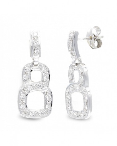 Pendientes oro blanco 18k largos circonita cierre presión