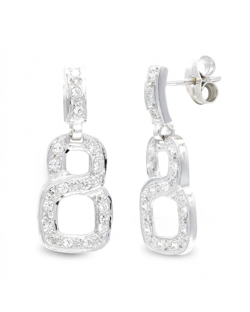 Pendientes oro blanco 18k largos circonita cierre presión