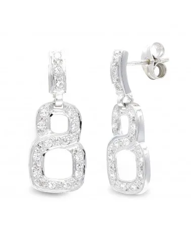 Pendientes oro blanco 18k largos circonita cierre presión