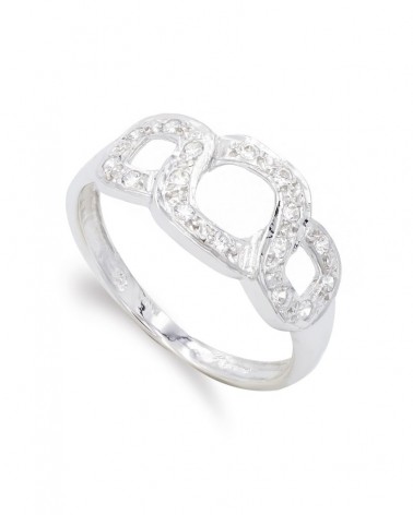 Sortija oro blanco 18k eslabón circonitas 9,5mm