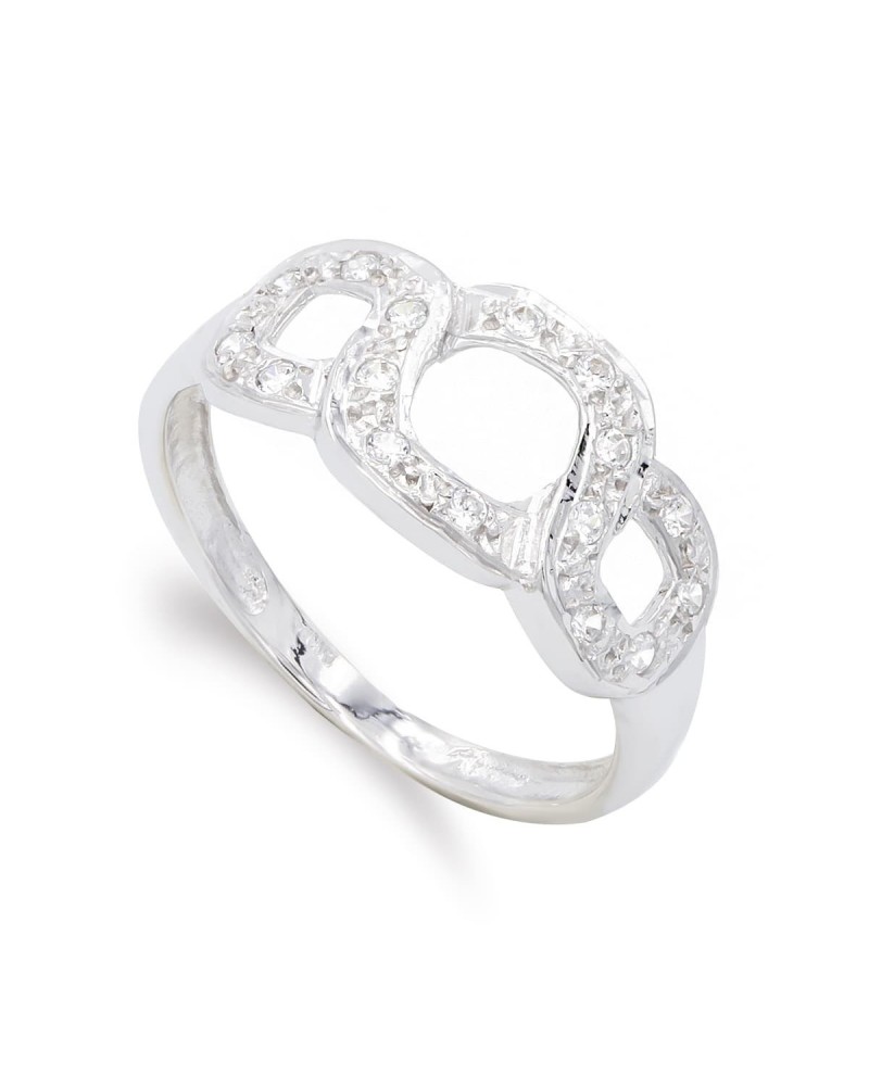 Sortija oro blanco 18k eslabón circonitas 9,5mm