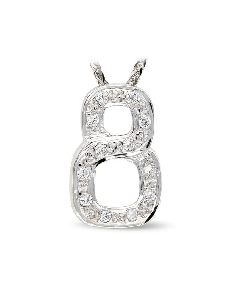 Colgante oro blanco 18k número 8 circonitas