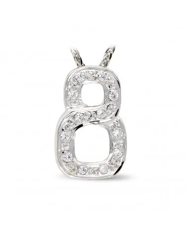 Colgante oro blanco 18k número 8 circonitas