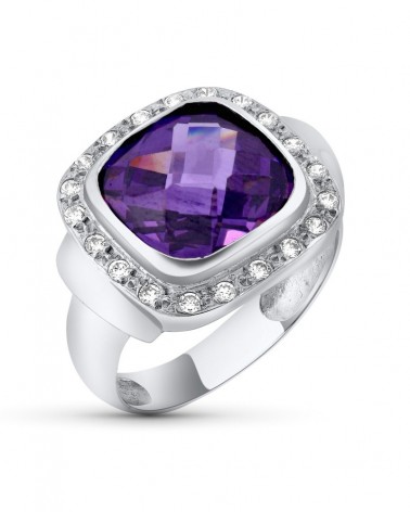 Sortija oro blanco 18k amatista circonitas 12mm