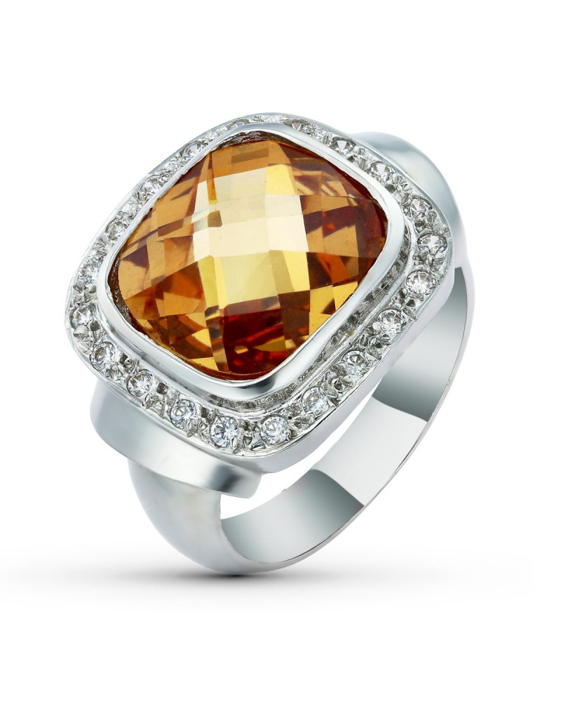 Sortija oro blanco 18k topacio circonitas