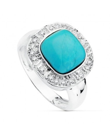 Sortija oro blanco 18k turquesa circonitas 14mm