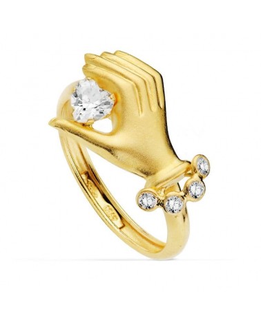 Sortija oro 18k amarillo mano corazón comunión