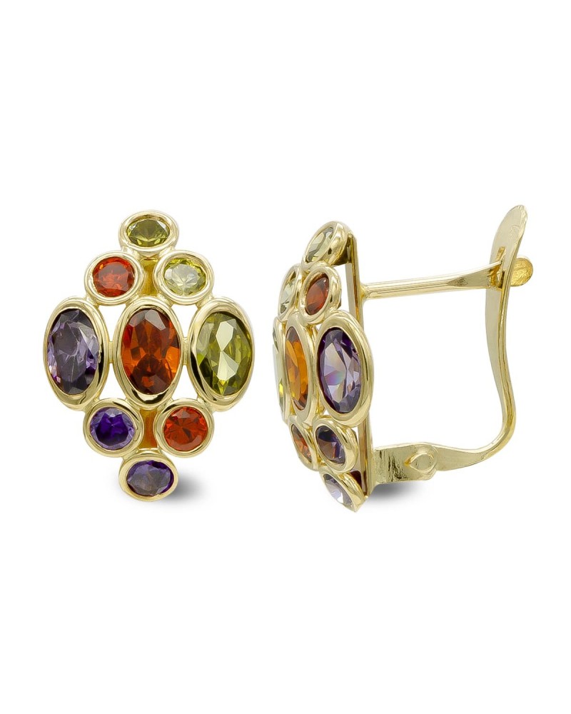 Pendientes oro 18k piedras colores cierre catalán