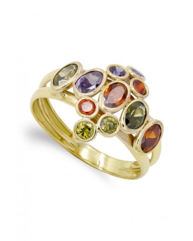 Sortija oro 18k amarillo piedras colores multicolor