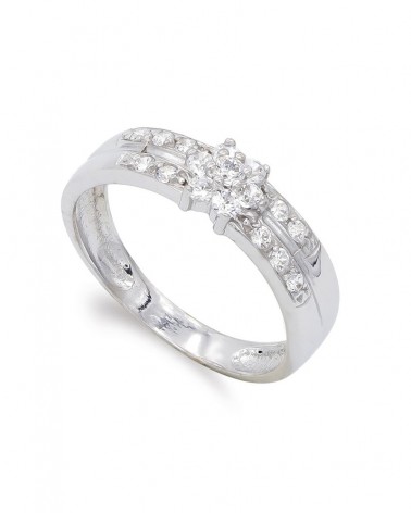 Sortija oro blanco 18k circonitas ancho 6mm