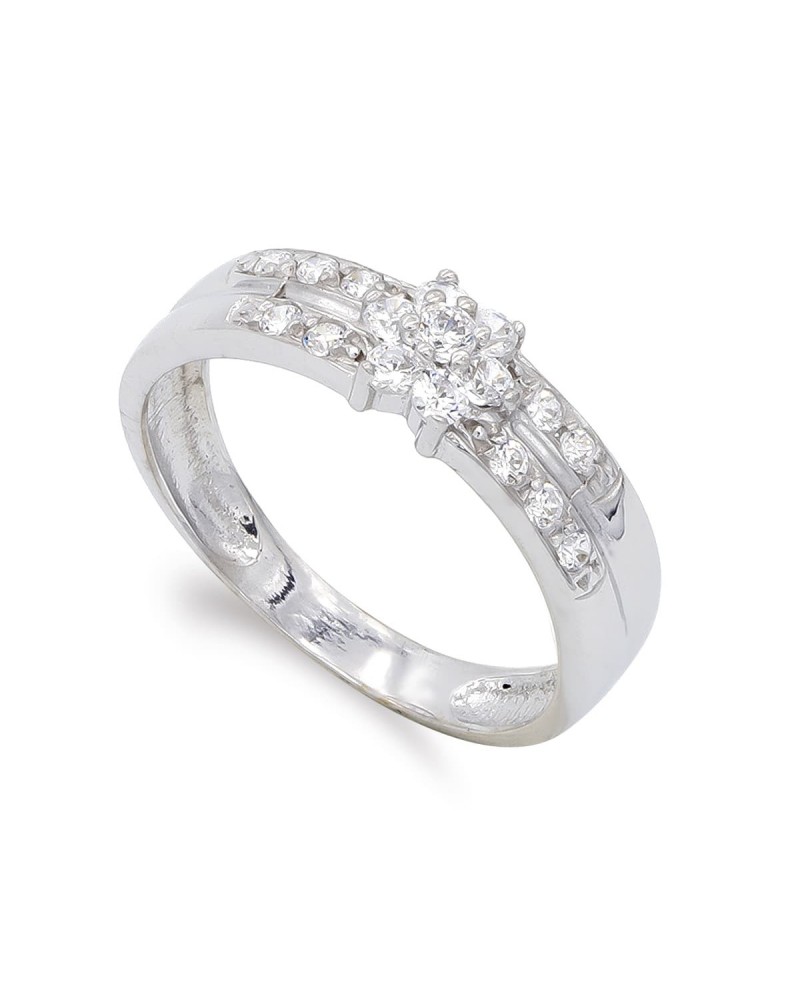 Sortija oro blanco 18k circonitas ancho 6mm